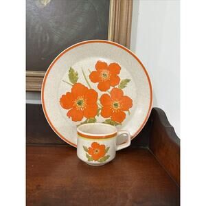 Vintage Fire flower By Lennox 8” Dinner Plate & One Coffee Mug